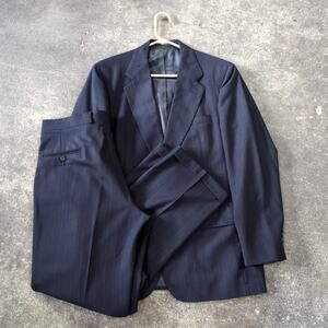 Vintage Barrister Pinstripe Suit Mens 44 Dark Gray Striped Blazer Pants Pleated